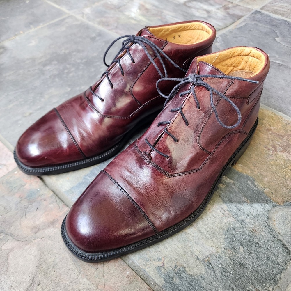 Johnston & Murphy Cellini Mens Boots Made In Italy, Sz 9 W, Brown Oxford Captoe